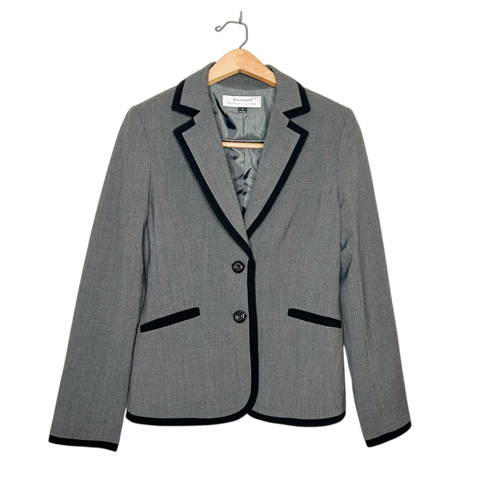 Tahari ASL Gray Blazer with Black Trim